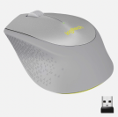 La souris sans fil Logitech M330 SILENT PLUS de couleur claire avec son récepteur USB sur fond blancnano 