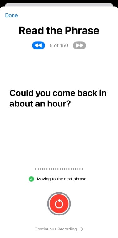 Phrase : "pourriez-vous revenir dans une heure ?"  sur un iPhone, à enregistrer