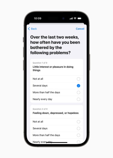 Un exemple d’auto-évaluation de la santé mentale disponible sur Apple Health. 