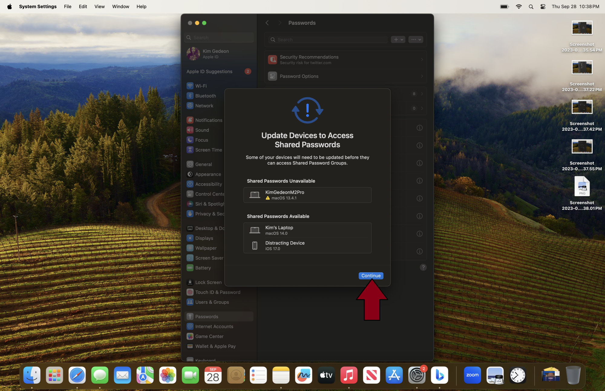 Bouton Continuer dans macOS Sonoma
