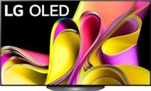 Téléviseur LG avec économiseur d'écran à ruban jaune, rose et violet
