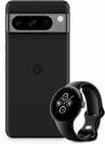 Téléphone portable Google Pixel 8 Pro et Google Pixel Watch 2 en noir obsidienne