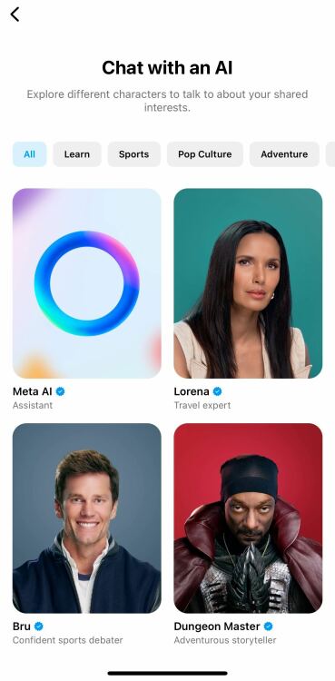 Une capture d'écran de célébrités jouant des personnages IA sur Instagram.