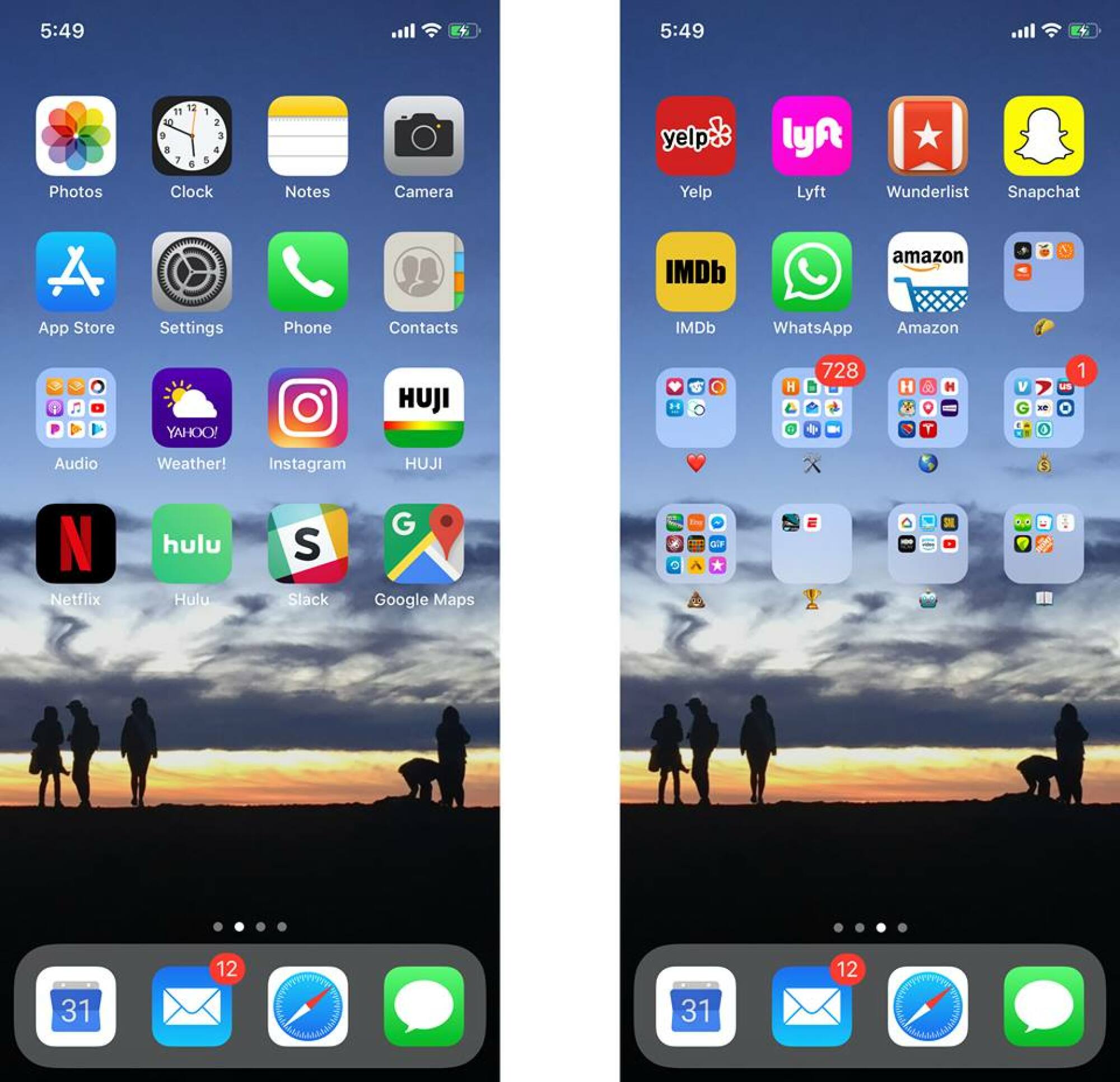 Deux captures d'écran d'écrans d'iPhone montrant les applications.
