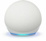 Echo Dot (5e génération) de couleur blanc glacier sur fond blanc