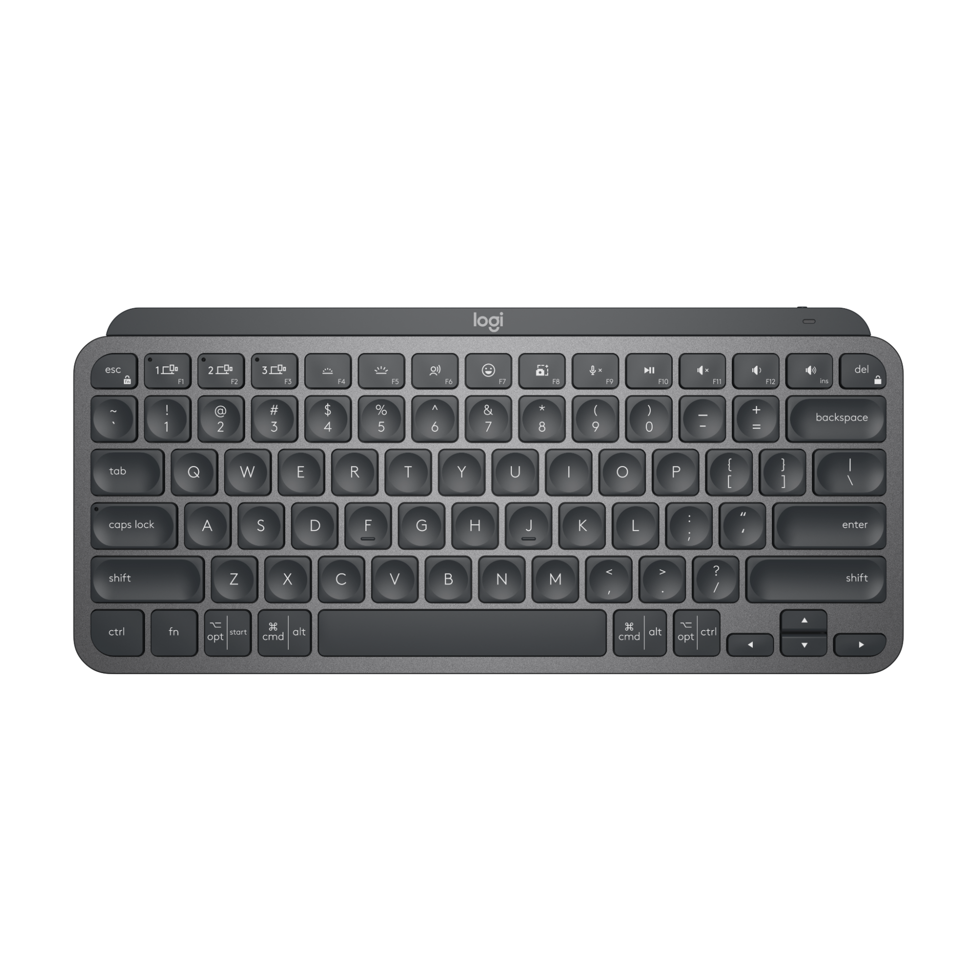 Le mini clavier sans fil Logitech MX Keys en graphite.