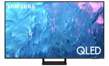 Téléviseur Samsung QLED avec fond liquide abstrait bleu et violet