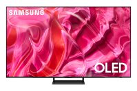 Le téléviseur OLED Samsung S90C de 55 pouces avec un économiseur d'écran de couleur rose 