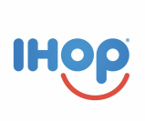 Logo IHOP en rouge et bleu, ressemblant à un visage souriant