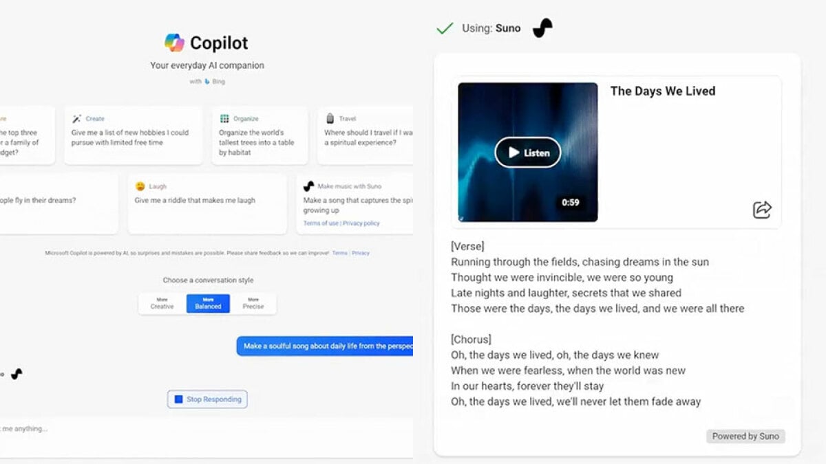 Microsoft Copilot vous permet désormais de créer des chansons IA à partir d'invites textuelles.  Oui, il y a un piège.