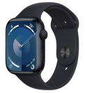 Apple Watch Series 9 avec cadran à l'écran et bracelet bleu