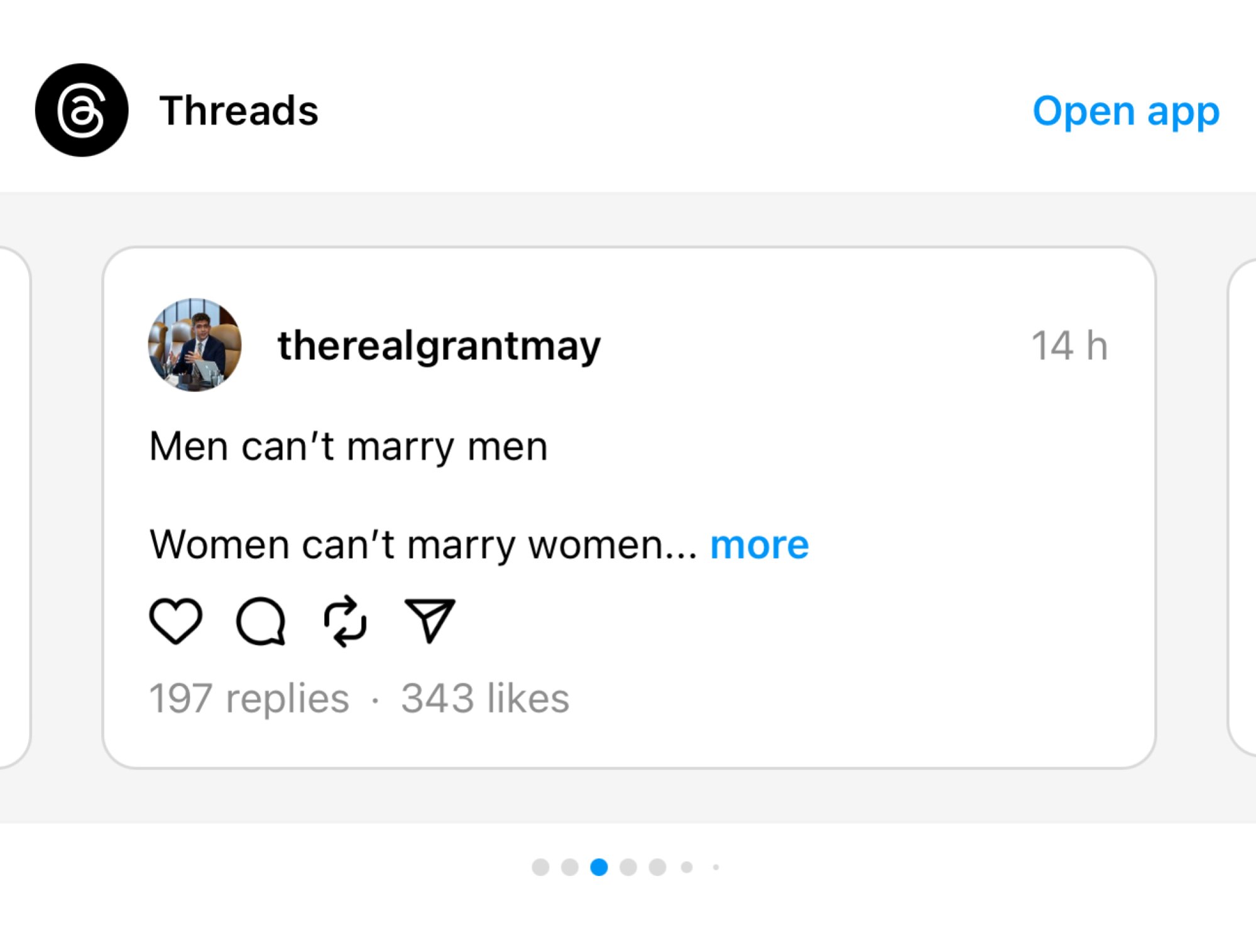 Une capture d'écran d'une suggestion de publication Threads sur Instagram.