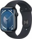 une montre Apple noire série 9 sur fond blanc 