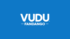 Logo Vudu Fandango avec fond bleu
