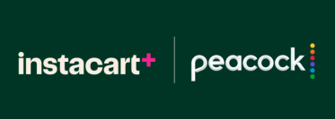 Logos Instacart+ et Peacock côte à côte sur fond vert