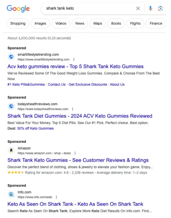 Recherche Google pour "Shark Tank céto"