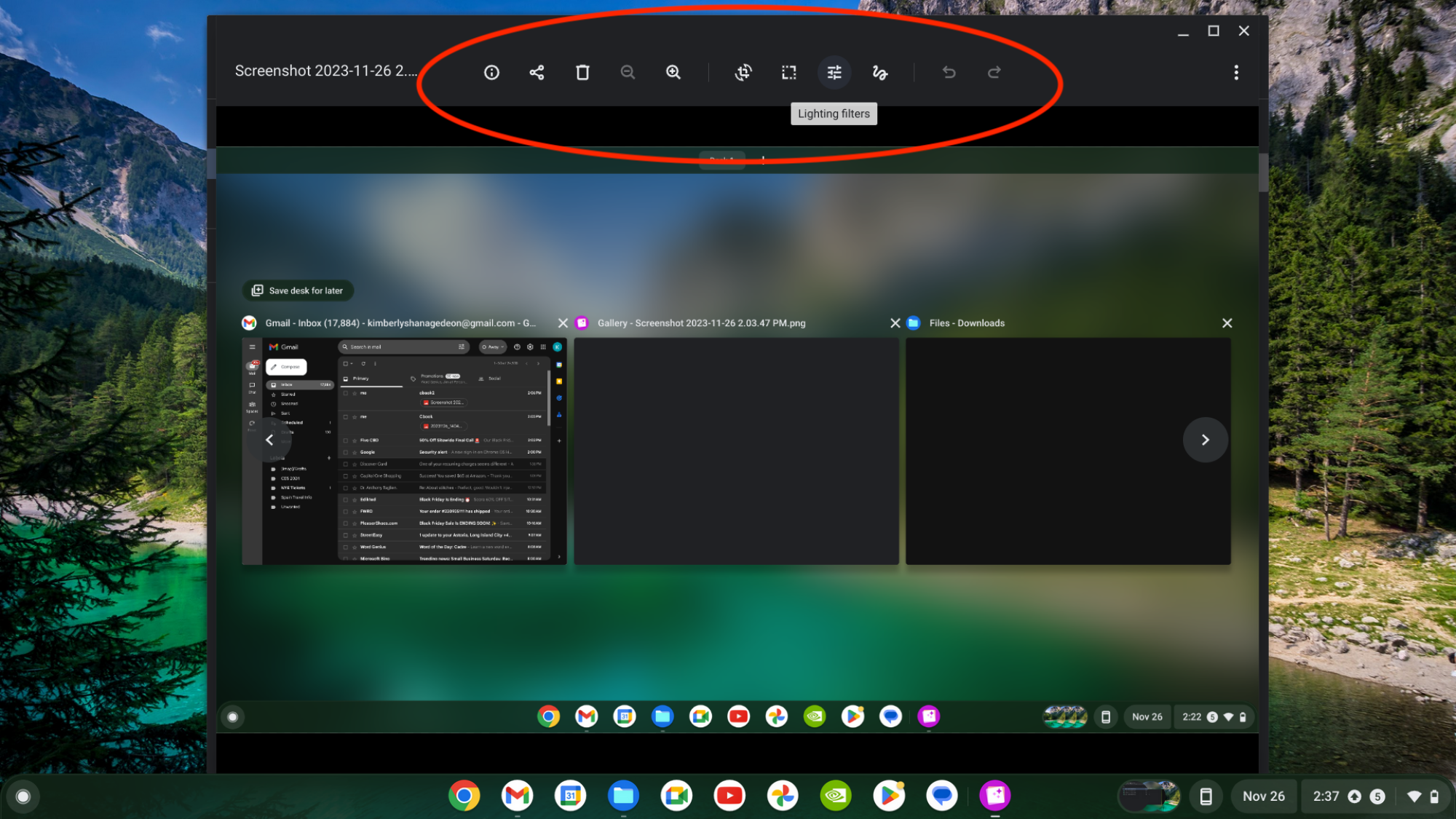 Options encerclées pour modifier la capture d'écran sur un Chromebook