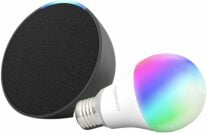 Amazon Echo Pop avec ampoule couleur intelligente Amazon Basics