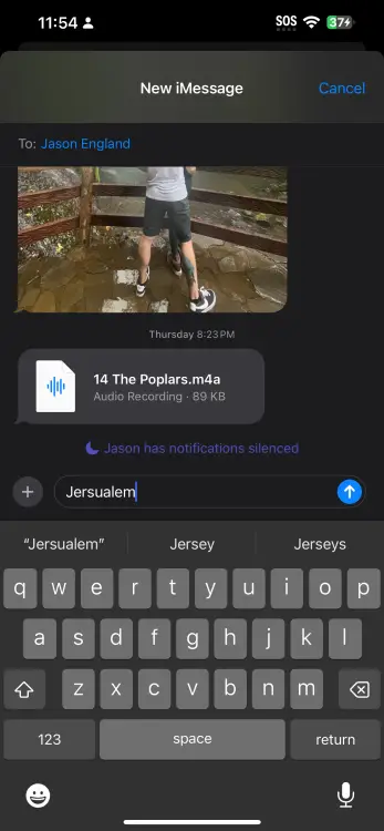 Le mot Jérusalem dans l'application Messages