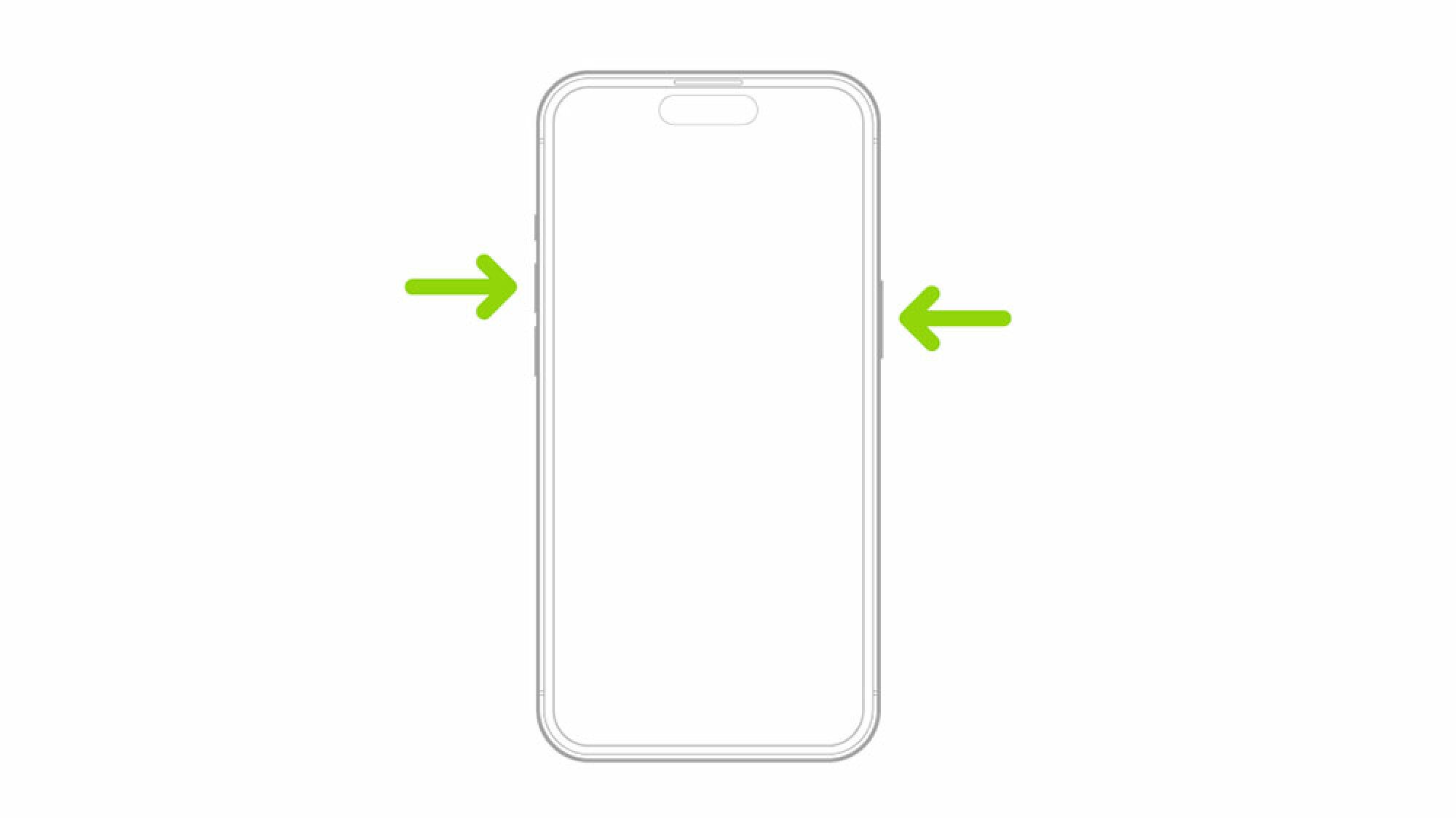 Un diagramme montre un iPhone avec des flèches pointant vers les deux boutons de chaque côté du téléphone.