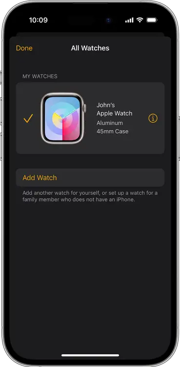 iPhone affichant l'Apple Watch dans l'application Watch