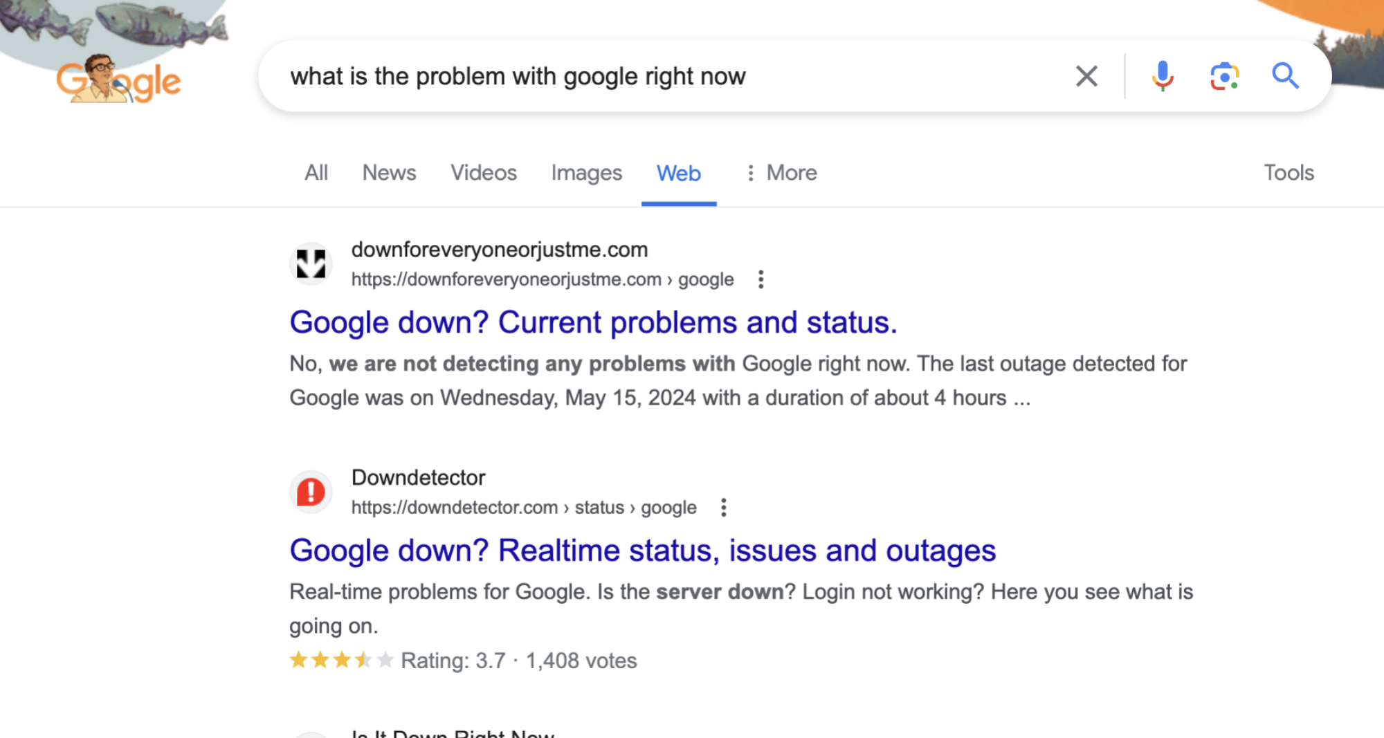Capture d'écran masquable d'une page de résultats de recherche Google sans réponse écrite par l'IA