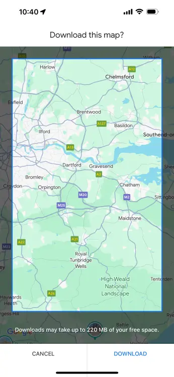 Une image de Google Maps, affichant une carte de l'Angleterre.