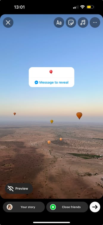 Une photo de montgolfières sur Instagram Stories.
