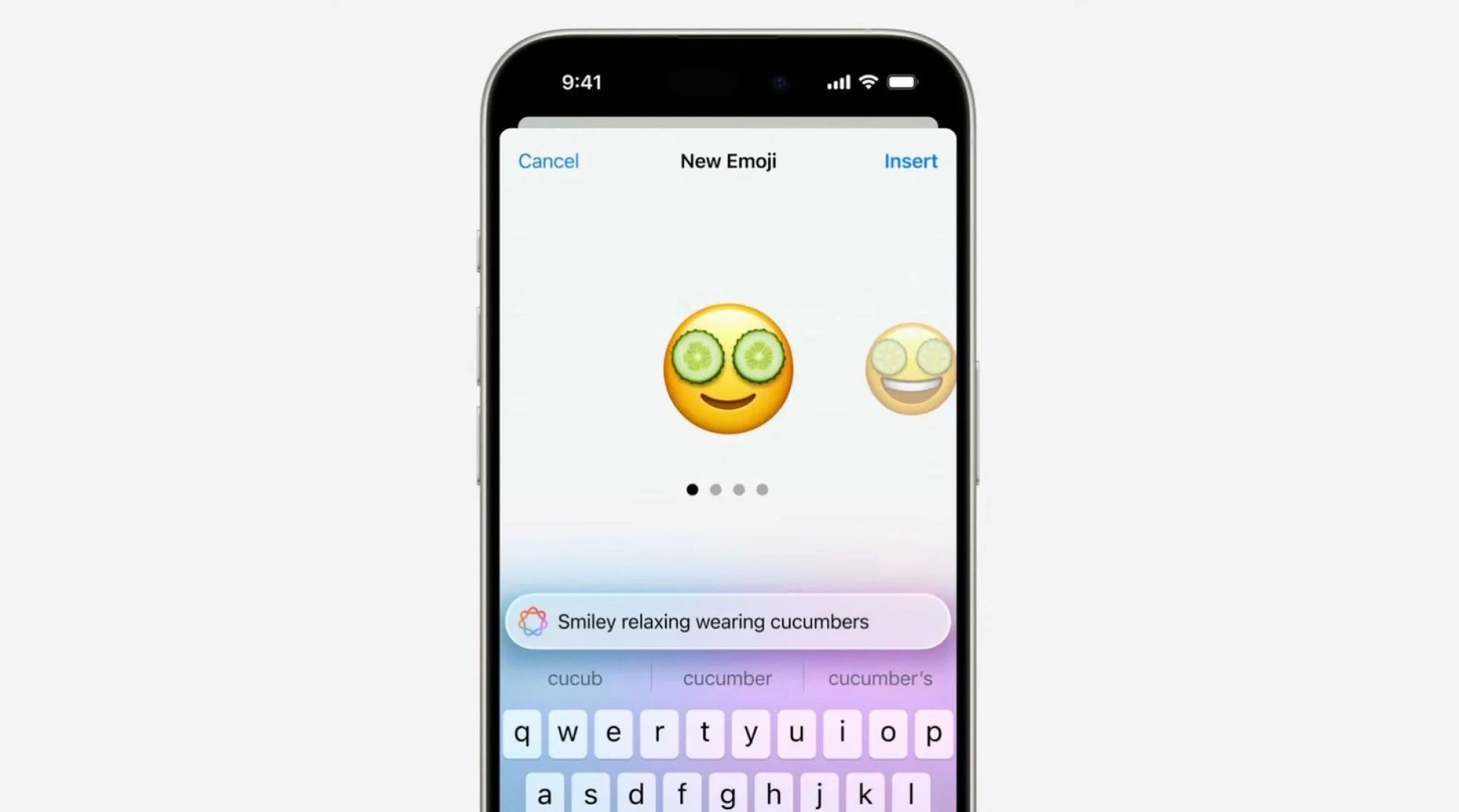 emoji souriant à l'écran avec du concombre sur les yeux