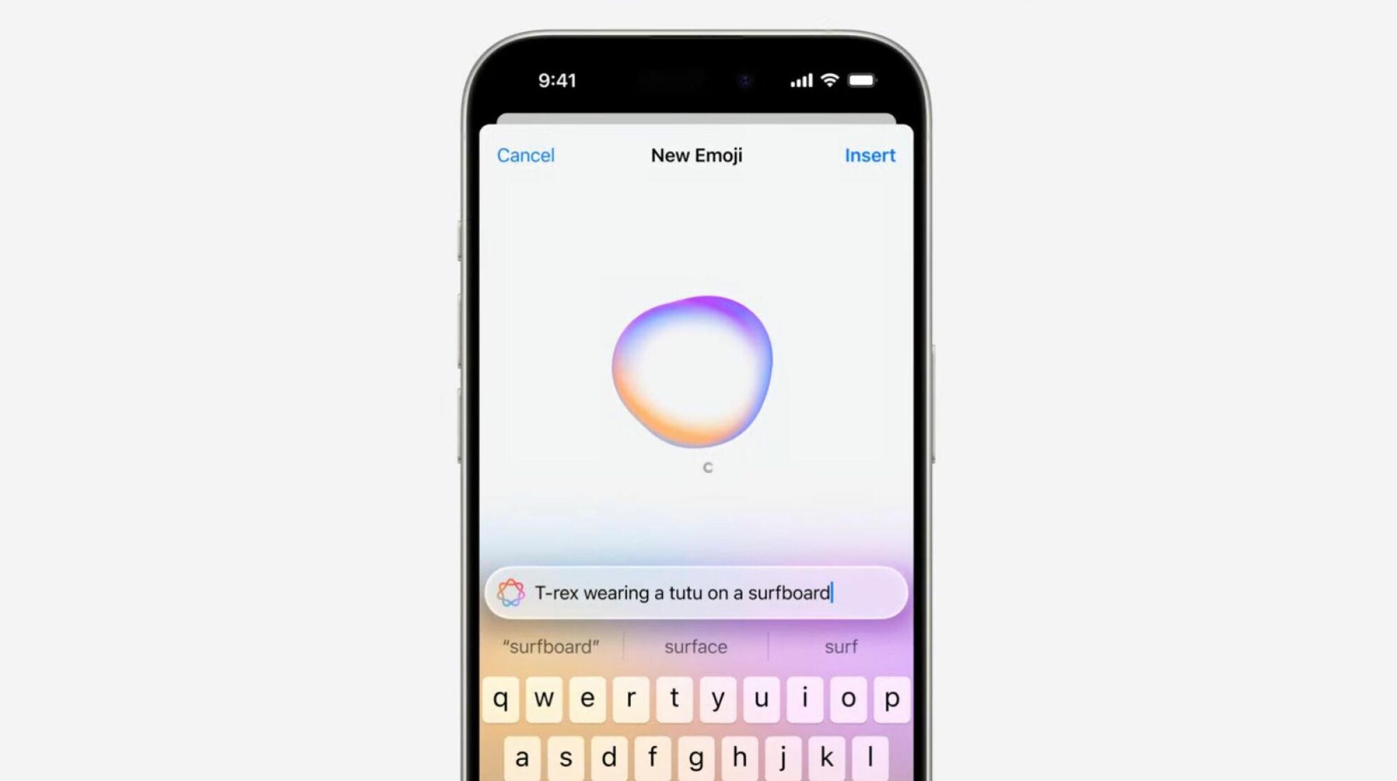 iPhone présentant la fonctionnalité Genmoji créant de nouveaux emojis