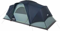 une tente de camping Coleman bleue sur fond blanc