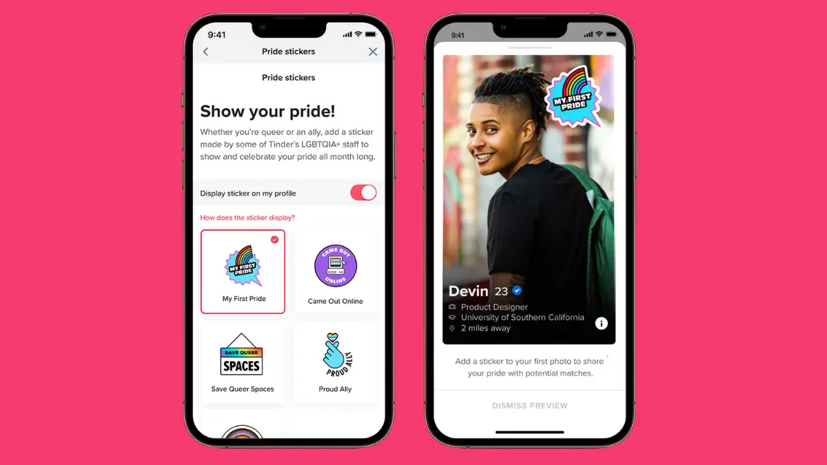 Tinder ajoute des autocollants de profil Pride pour les utilisateurs et alliés LGBTQ
