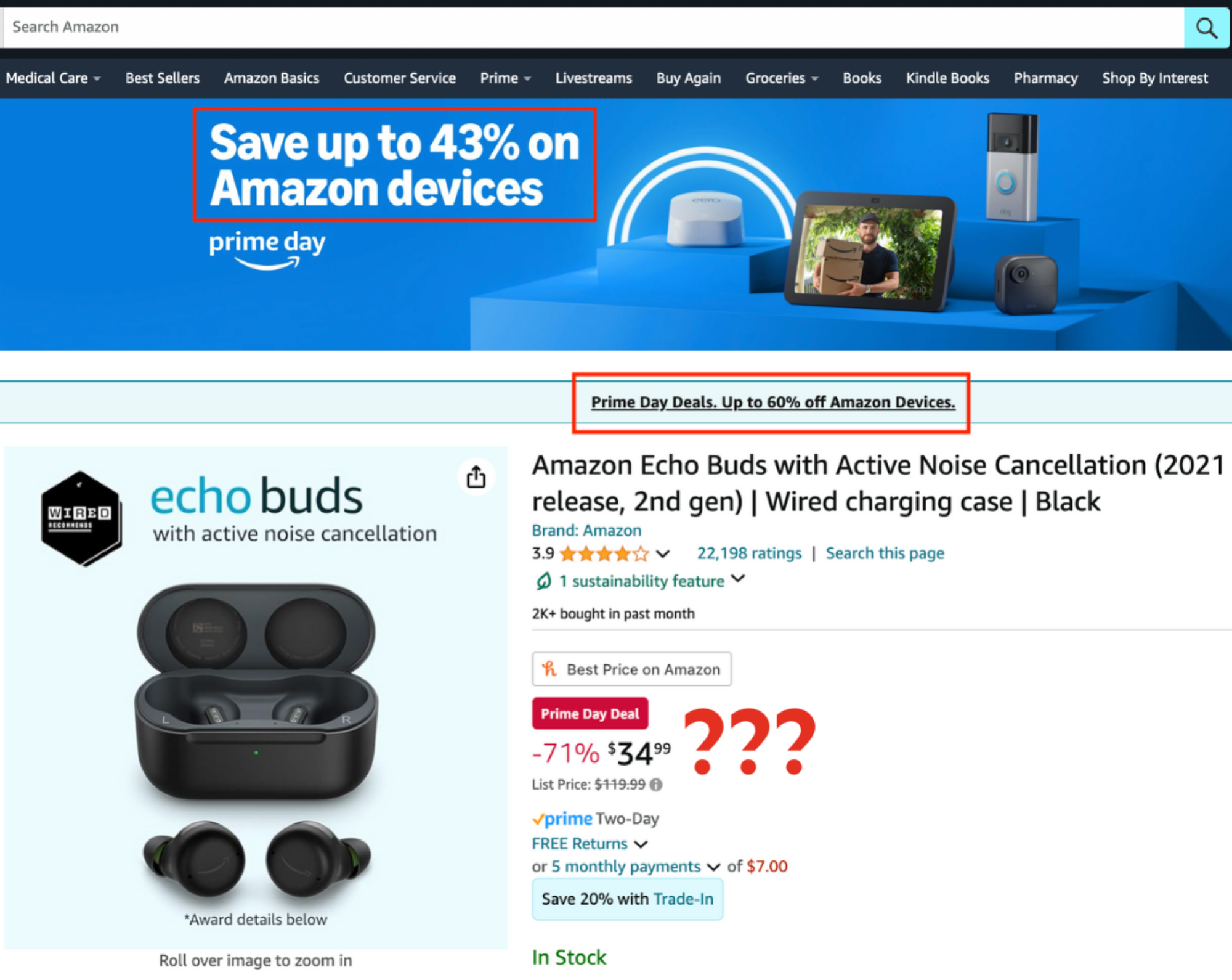 captures d'écran de la page d'accueil d'Amazon et d'une liste d'écouteurs Amazon Echo prises le 16 juillet 2024