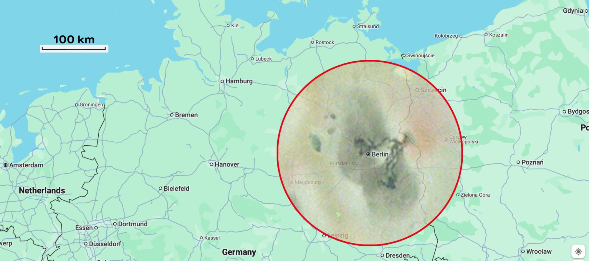 Le nouveau volcan Io et les coulées de lave se superposent à Berlin, en Allemagne.