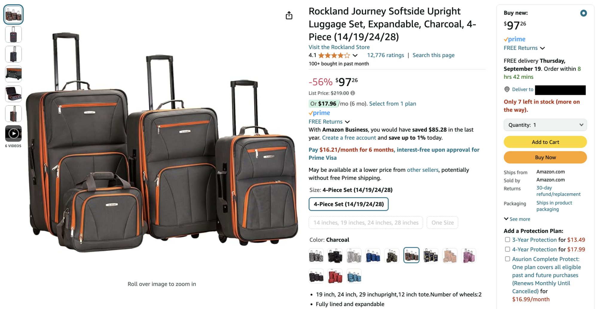 une capture d'écran d'une liste de bagages Amazon