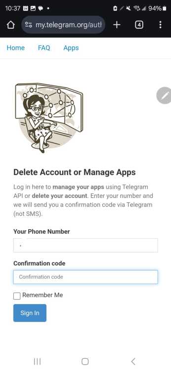 Deuxième étape pour supprimer son compte Telegram