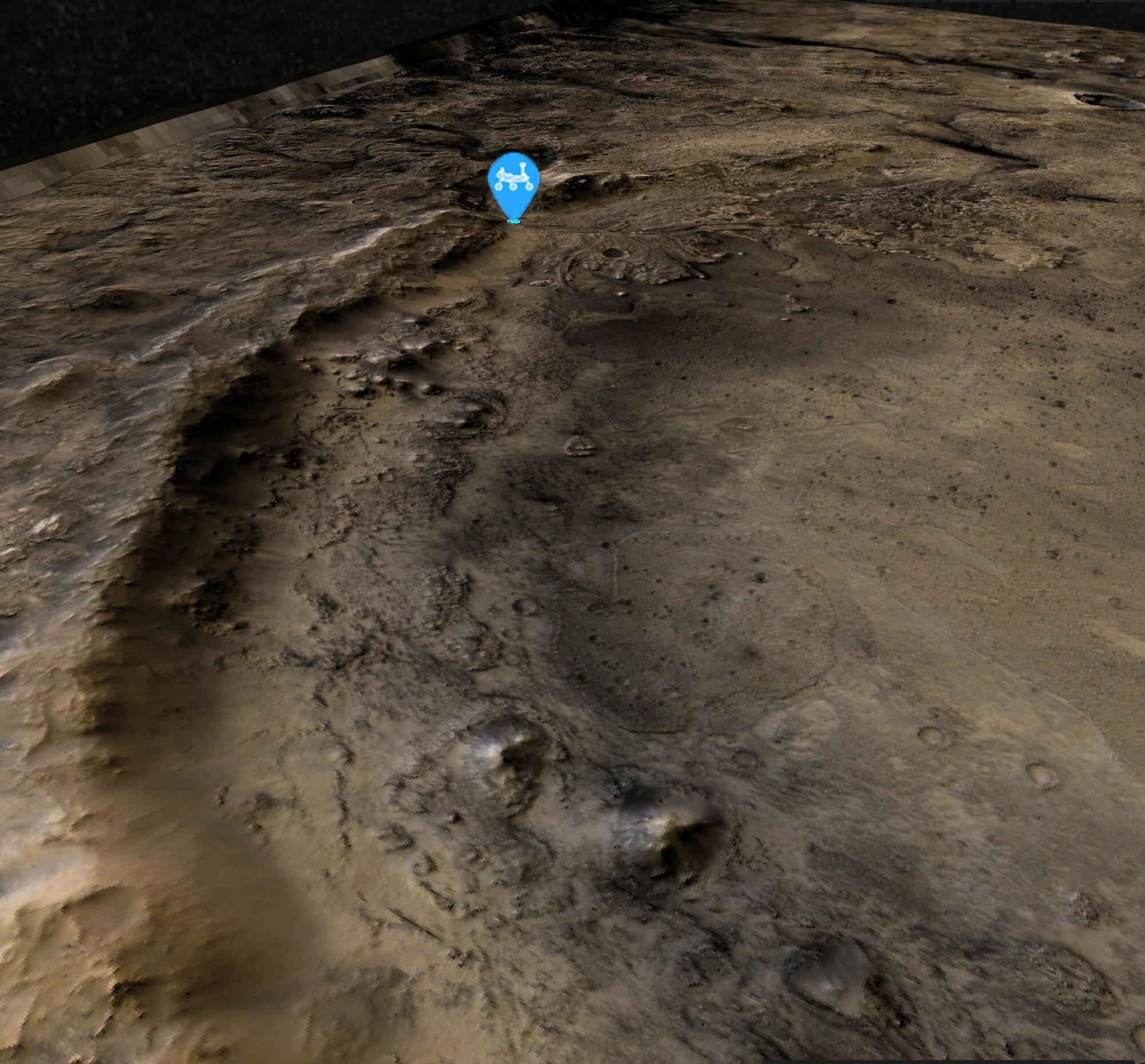 Cartographie de l'ascension de Perseverance jusqu'au bord du cratère