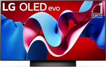 Téléviseur LG OLED evo avec un design rouge et bleu sur l'écran