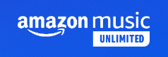 Logo Amazon Music Unlimited avec police blanche sur fond bleu