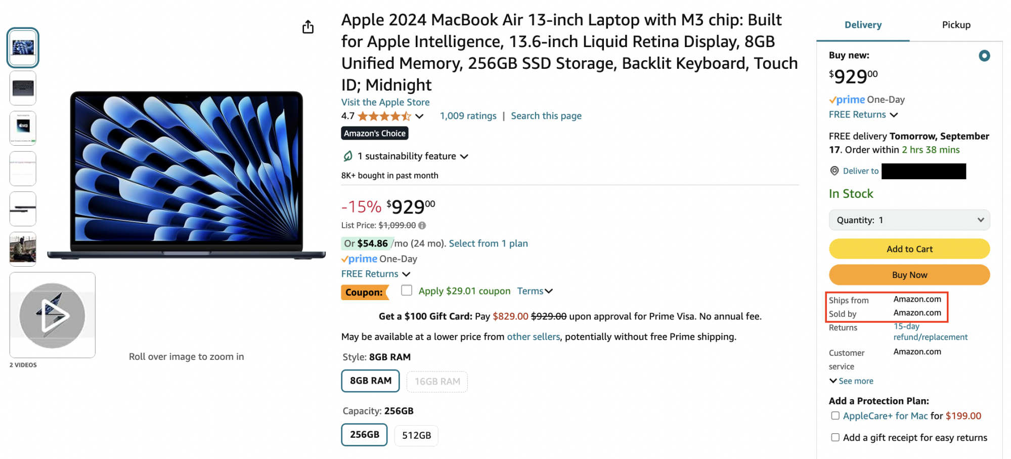 une capture d'écran d'une liste d'Apple MacBook sur Amazon