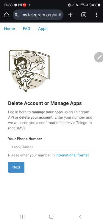 Première étape pour supprimer son compte Telegram