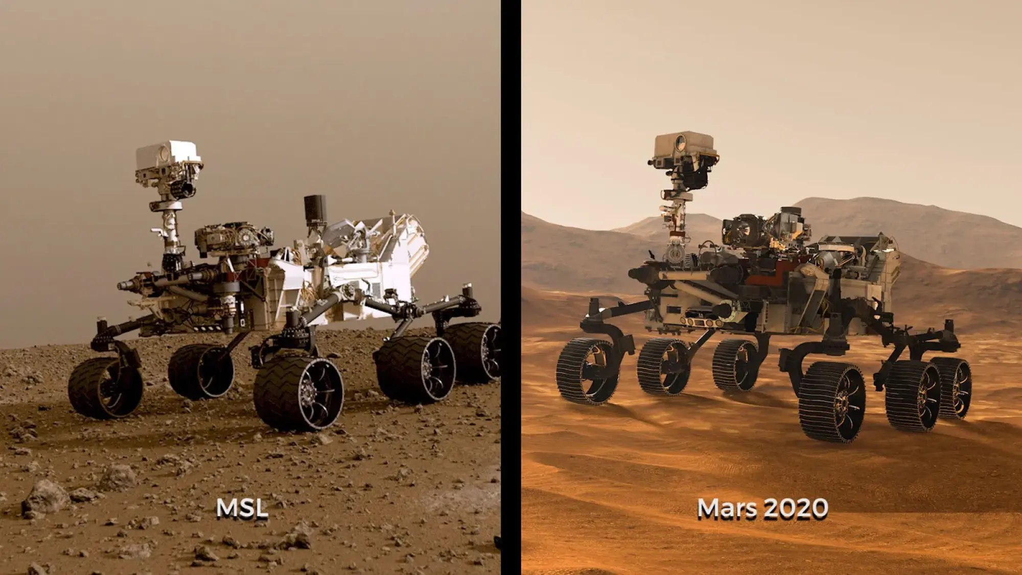 Comparaison des rovers Curiosity et Perseverance côte à côte