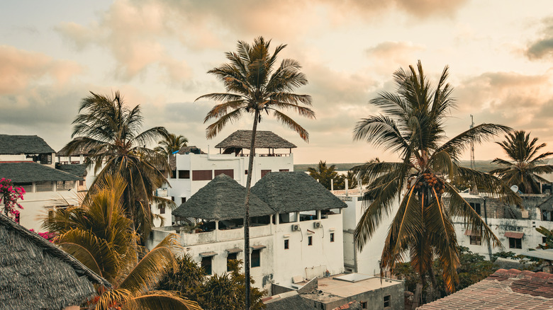 Maisons sur l’île de Lamu au lever du soleil