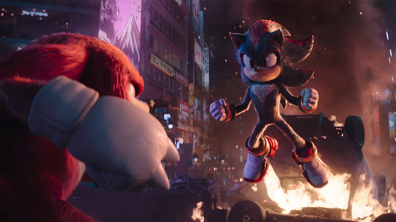 Shadow the Hedgehog volant sur Knuckles dans Sonic the Hedgehog 3