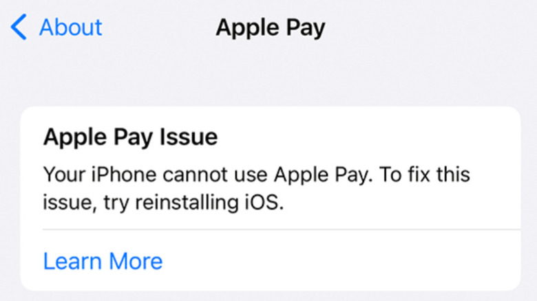 Écran de l'iPhone avec le message d'erreur Apple Pay Isuse