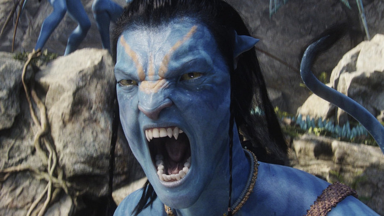 Jake Sully de Sam Worthington crie dans Avatar