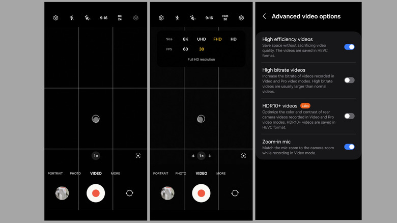 Paramètres de résolution vidéo de l’application Appareil photo sur un téléphone Android