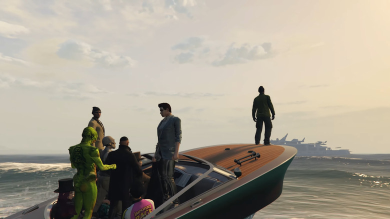 Les acteurs sur un bateau dans l'océan dans Grand Theft Hamlet