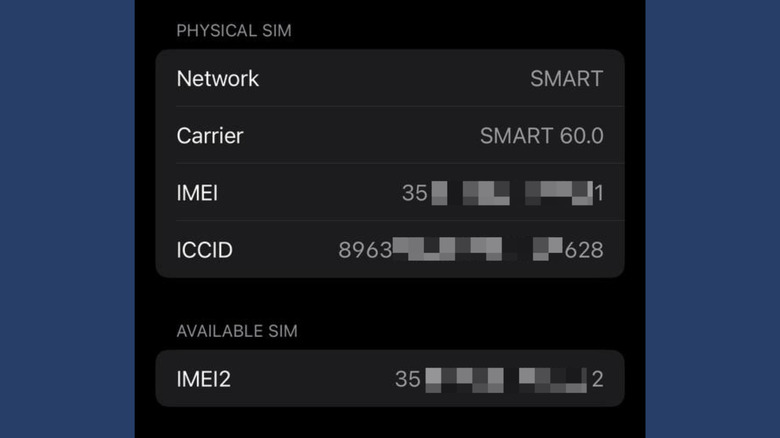 Application Paramètres ICCID sur iPhone