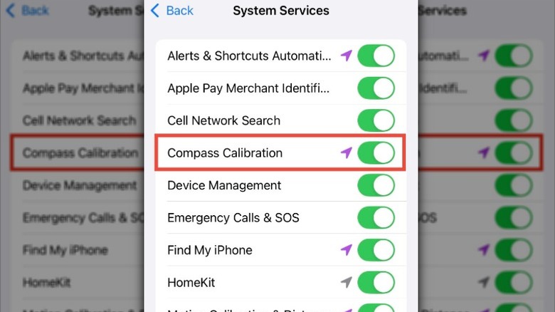 Paramètres d'étalonnage de la boussole iPhone